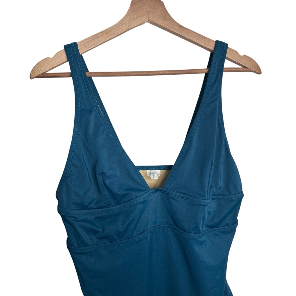 J.CREW Teal Blue Plunge Triangle Top One Piece Swimsuit Women’s Size 10 - Picture 6 of 8